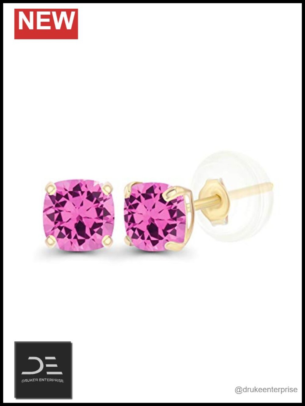14K Gold Cushion Pink Sapphire Stud Earrings Hypoallergenic